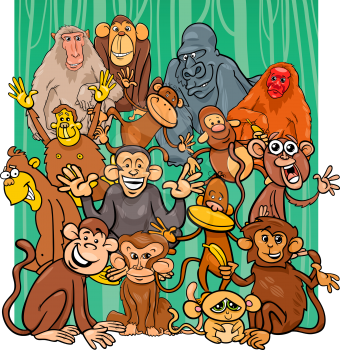Cartoon Illustration of Funny Monkeys Primate Animal Characters Group