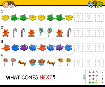 Cartoon Illustration of Finishing the Pattern Educational Activity Game for Preschool Children