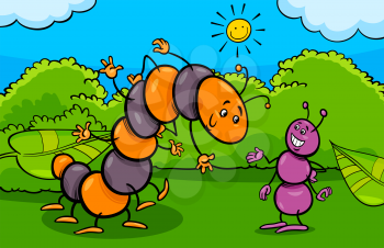 Cartoon Illustration of Ant and Caterpillar Insect Animal Characters