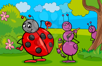 Cartoon Illustration of Ant and Ladybug Insect Animal Characters