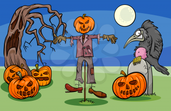 Cartoon Illustration of Halloween Holiday Scary Creatures Group