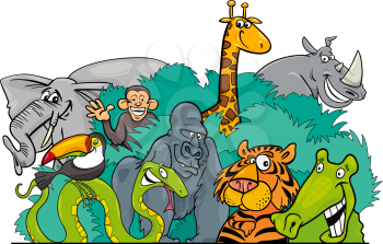 Cartoon illustration of Jungle Wild Animal Characters Group
