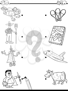 Black and White Cartoon Illustration of Educational Pictures Matching Game for Children with Professional People Characters and Objects Coloring Book