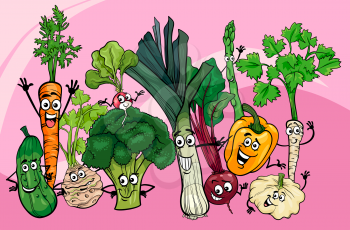 Cartoon Illustration of Funny Vegetables Food Characters Group