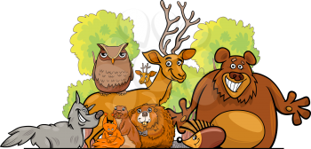 Cartoon illustration of Forest Animal Characters Group