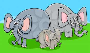 Cartoon Illustration of Cute Funny Elephants Animal Characters Group or Family