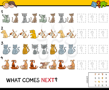 Cartoon Illustration of Completing the Pattern Educational Game for Preschool Children with Pets Animal Characters