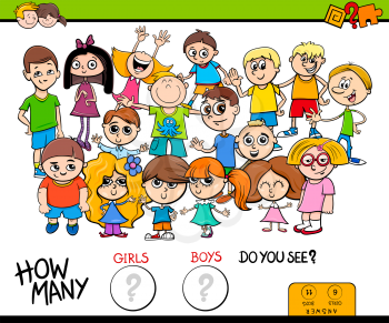 Cartoon Illustration of Educational Counting Game for Children with Girls and Boys Funny Characters Group