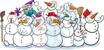Cartoon Illustration of Funny Snowmen Fantasy Characters Group