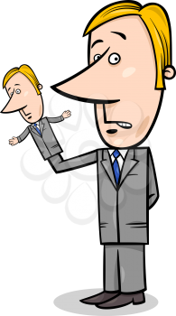 Concept Cartoon Illustration of Puppeteer Businessman with Hand Puppet