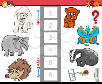 Cartoon Illustration of Educational Activity Game of Finding the Biggest and the Smallest Animal Species Characters