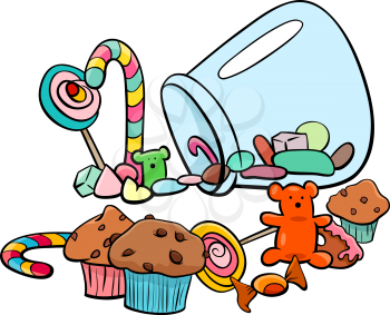 Cartoon Illustration of Sweet Food like Candy or Cakes