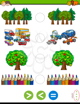 Cartoon Illustration of Educational Mathematical Activity Game of Greater Than, Less Than or Equal to for Kids