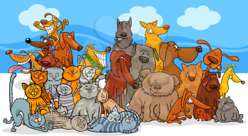 Cartoon Illustration of Funny Dogs and Cats Animal Characters Group