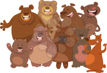 Cartoon Illustration of Happy Wild Bears Animal Characters Group