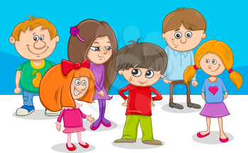Cartoon Illustration of Preschool or Elementary School Age Kid Characters Group