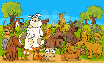 Cartoon Illustration of Dogs and Cats Animal Funny Characters Group