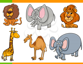 Cartoon Illustration of Safari Animals Funny Characters Set