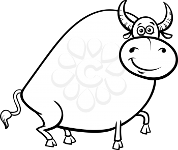 Black and White Cartoon Illustration of Funny Farm Bull Animal Character Coloring Book