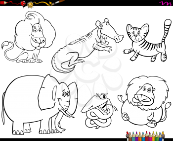 Black and White Coloring Book Cartoon Illustration of Wild Animal Characters Collection