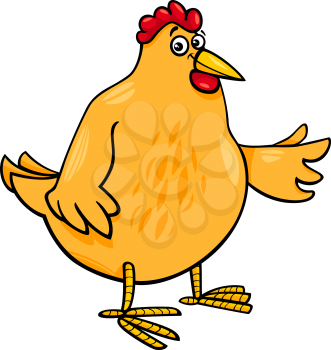 Cartoon Illustration of Funny Hen or Chicken Animal Character