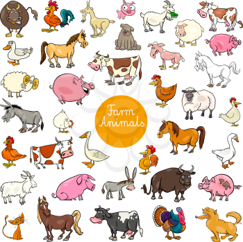 Cartoon Illustration of Farm Animal Characters Big Set