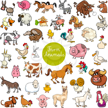 Cartoon Illustration of Funny Farm Animal Characters Big Set