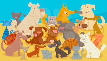 Cartoon Illustration of Comic Dogs and Cats Animal Characters Group