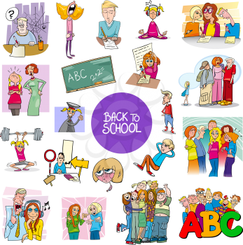 Cartoon Illustration of School and Education Characters and Situations Large Set