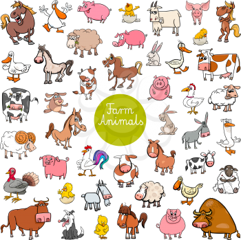Cartoon Illustration of Funny Farm Animal Characters Huge Set