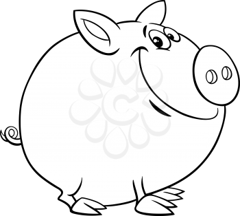 Black and White Cartoon Illustration of Funny Pig Farm Animal Character Coloring Book