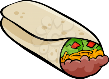 Cartoon Illustration of Mexican Burrito Food Object