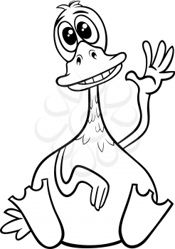 Black and White Cartoon Illustration of Funny Duck Farm Animal Character Coloring Book