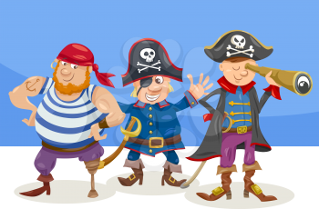 Cartoon Illustration of Funny Pirates or Corsairs Fantasy Characters