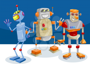 Cartoon Illustration of Funny Robot Fantasy Characters