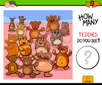 Cartoon Illustration of Educational Counting Activity Game for Children with Teddy Bears Toy Characters