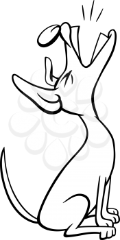Black and White Cartoon Illustration of Dog Animal Character Barking or Howling Coloring Book