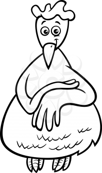 Black and White Cartoon Illustration of Comic Hen or Chicken Animal Character Coloring Book