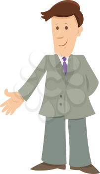 Cartoon Illustration of Businessman or Man in Suit Character