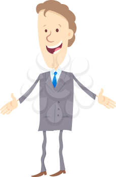 Cartoon Illustration of Businessman or Happy Man in Suit Character