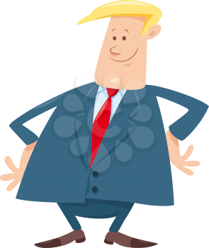 Cartoon Illustration of Businessman or Man in Suit or Boss Character