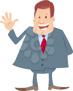 Cartoon Illustration of Businessman or Manager in Suit or Boss Character