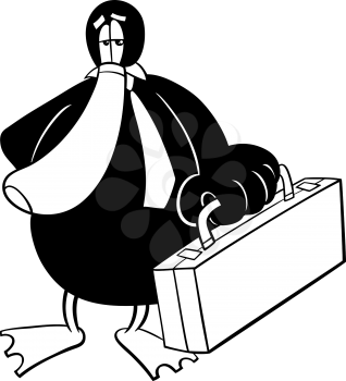 Black and White Cartoon Illustration of Duck Businessman Animal Character Coloring Book