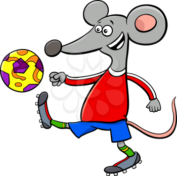 Cartoon Illustrations of Mouse Football or Soccer Player Character with Ball