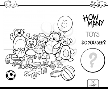 Black and White Cartoon Illustration of Educational Counting Activity Game for Children with Toys Coloring Book