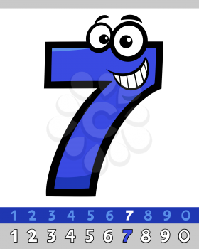 Cartoon Illustrations of Seven Basic Number Character Educational Collection