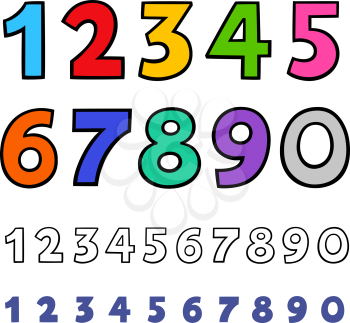 Educational Cartoon Illustrations of Basic Numbers Set