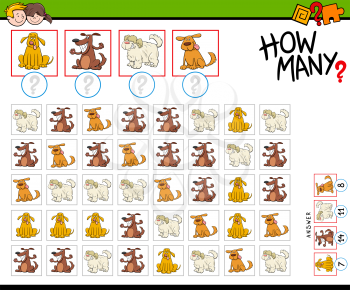 Cartoon Illustration of Educational Counting Game for Children with Dog Characters