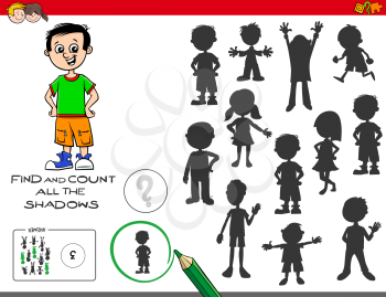 Cartoon Illustration of Finding and Counting The Shadows Educational Task for Children