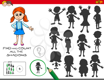 Cartoon Illustration of Finding and Counting The Shadows Educational Game for Children
